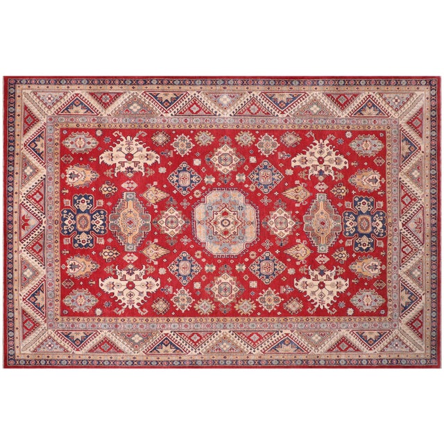 Southwestern Kazak Red/Ivory Wool Rug - 9'0''x12'0'' For Sale - Image 9 of 10