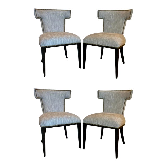 Caracole Couture Modern Gray Velvet Uptown Dining Chairs Set of 4 For Sale