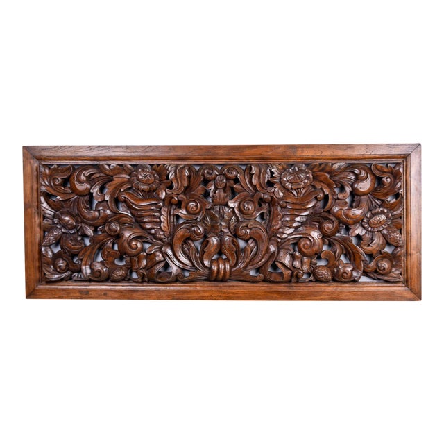 Large Early 20th Century Intricately Hand Carved Walnut Panel For Sale