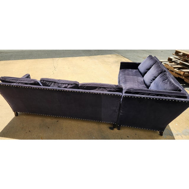 Blue Lillian August Blue Velvet Two-Piece Sectional Sofa For Sale - Image 8 of 9