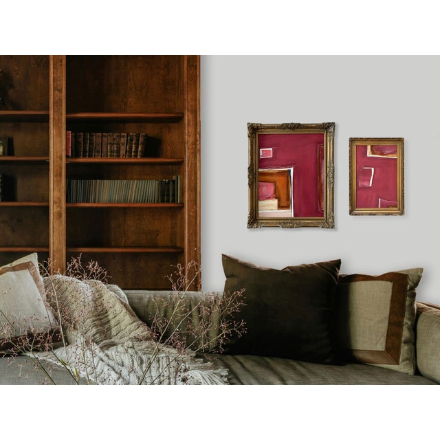 “Fervor” Red Abstract Art in Antique Frame, Transitional Living Room Art by JTS For Sale - Image 4 of 11