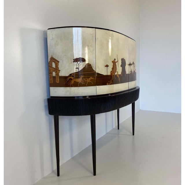 Art Deco Italian Bar Cabinet in Parchment with Inlays by Anzani, 1930s For Sale - Image 6 of 18