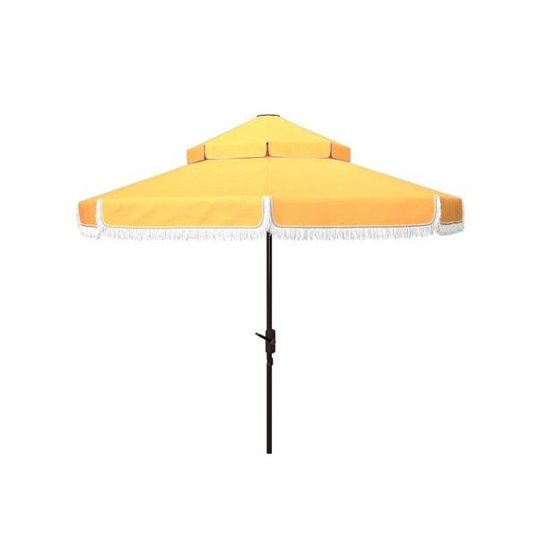 Not Yet Made - Made To Order Outdoor Milan Fringe 9ft Double Top Crank Umbrella - Yellow For Sale - Image 5 of 5