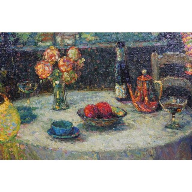 Late 20th Century La Table Sous La Tonnelle Under the Arbor Oil Painting After Henri Le Sidaner For Sale - Image 6 of 11