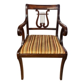 Empire Style Mahogany Lyre Back Armchair With Scroll Arms For Sale