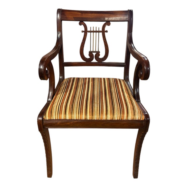 Empire Style Mahogany Lyre Back Armchair With Scroll Arms For Sale
