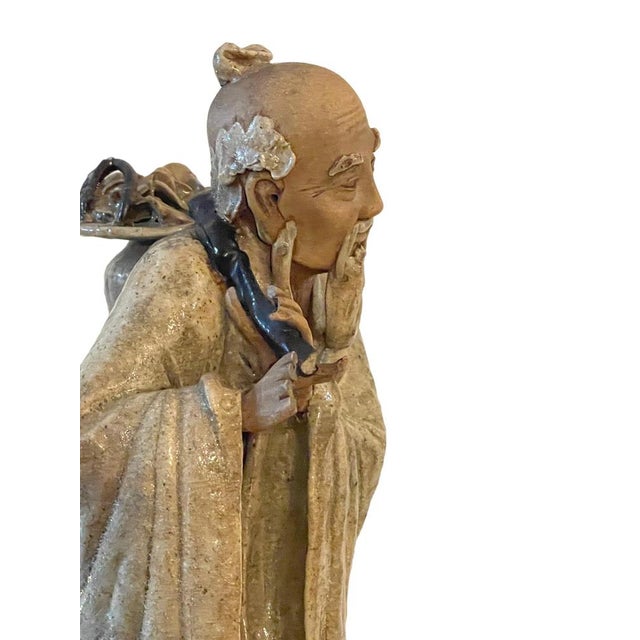 20th Century Chinese Glazed Pottery Figure of an Old Man For Sale - Image 3 of 9