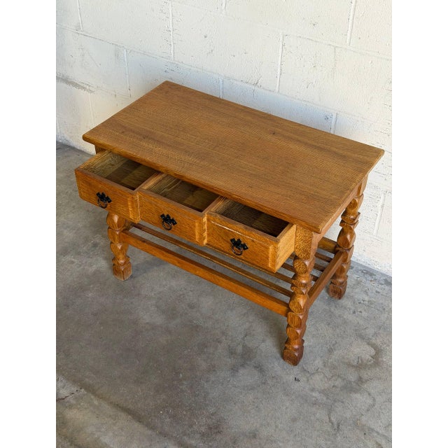 Wood In Style of Henning Kjærnulf Oak Hallway Table With 3 Drawers and Shelf Denmark Mid-Century Modern 1960s For Sale - Image 7 of 9