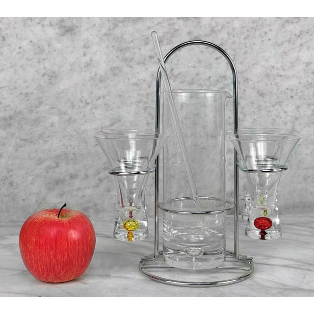 A Chrome & Blown Glass Shot Glass & Mixer Serving Set, c. Mid 20th Century - Pairs Nicely with Many Mid-Century & Eclectic...