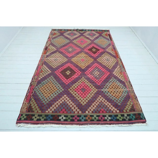 Textile Vintage Turkish Kilim Rug - 71" X 119" For Sale - Image 7 of 13