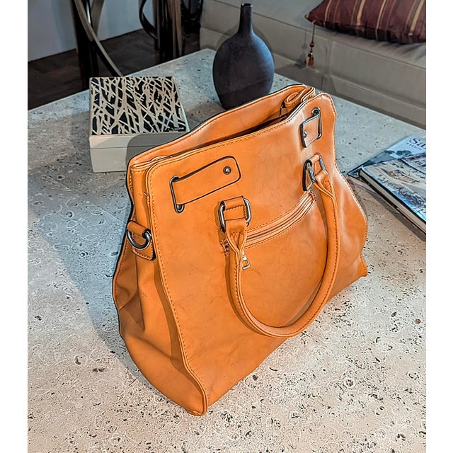Late '90s Studded Camel Colored Large Tote For Sale - Image 4 of 7