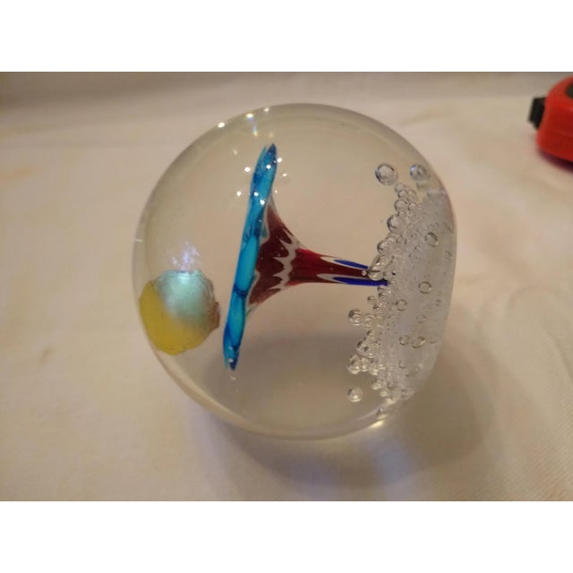 Early 20th Century Vintage Blue Daisy Murano Blown Glass Paperweight For Sale - Image 4 of 5