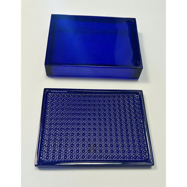 Late 20th Century Christian Dior Cobalt Blue Rectangular Glass Box For Sale - Image 5 of 8