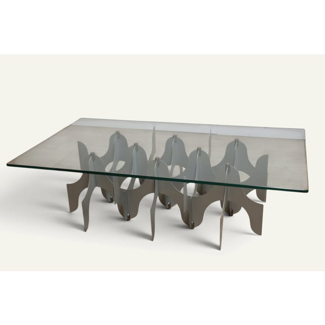 Minimalist Sculptural Coffee Table in Metal and Glass, 1980s For Sale - Image 18 of 18