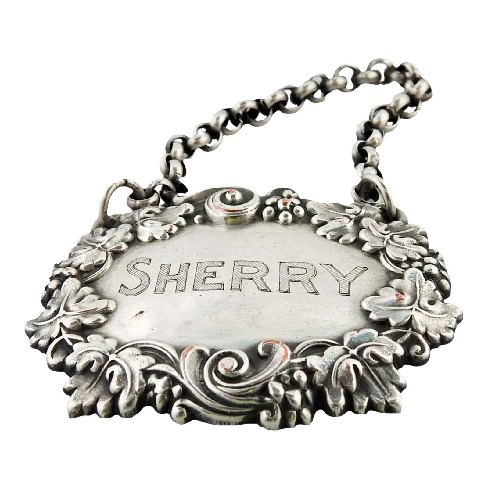Vintage Silver on Copper Sherry Hanging Liquor Tag With Grapes Chairish