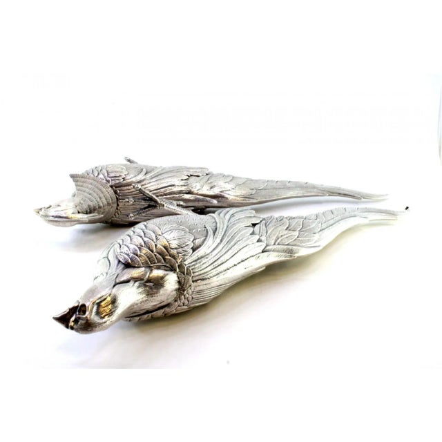 Pheasants in Silver with Reliefs and Applications, Set of 2 For Sale - Image 6 of 11