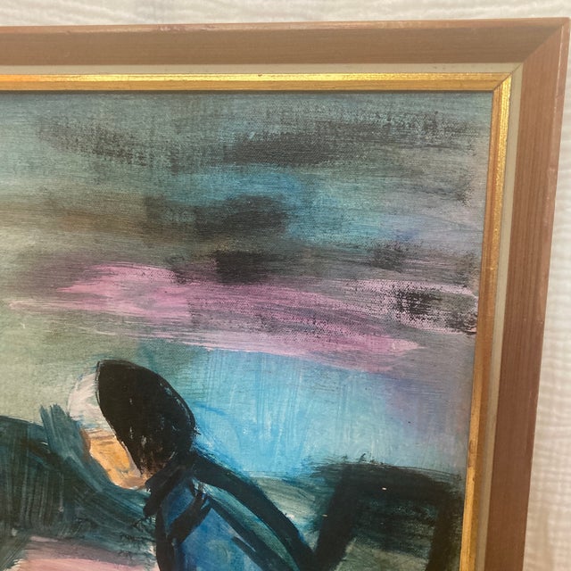 Blue Original c.1955-1960 Mid-Century Figurative Abstract Expressionist Framed Oil Painting For Sale - Image 8 of 12
