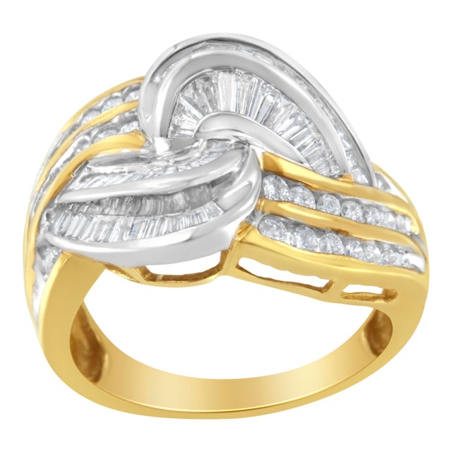 Contemporary 10KT Two-Toned Gold Diamond Bypass Ring (1 cttw, H-I Color, SI1-SI2 Clarity) For Sale - Image 3 of 6