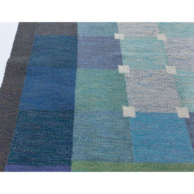 Blue Doris Leslie Blau Mid-20th Century Swedish Flat Woven Rug by Ulla Pakdal For Sale - Image 8 of 9