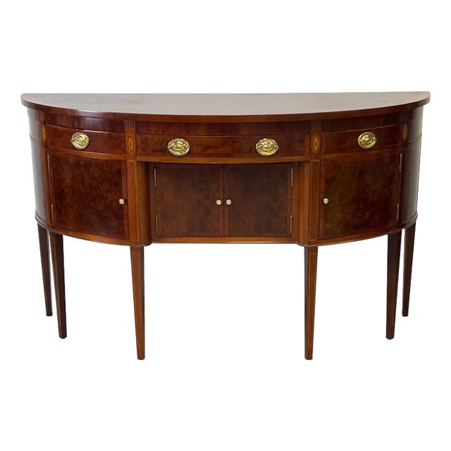 Federal-Style Banded Mahogany Sideboard With Tapered Legs and Original Brass Hardware For Sale