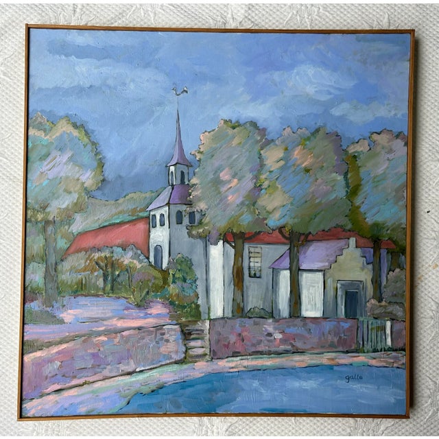 Large impressionist oil painting on canvas of a southwestern chapel. Beautiful colors and very well done. Signed Gallo to...