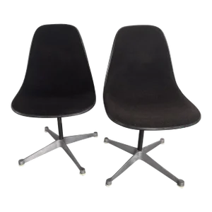 Pair of Herman Miller Eames Swivel Base Office Chairs in Black Fabric, Dated 1983