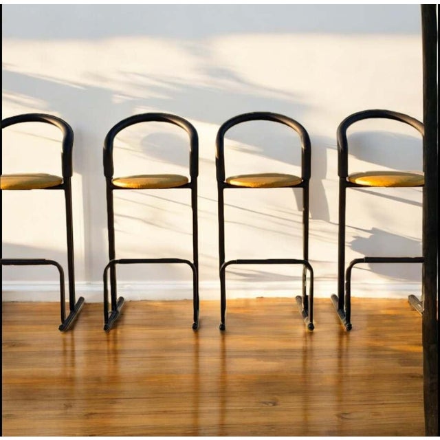 Set of Five 1980s Amisco Postmodern Tubular Steel and Yellow Leather Barstools For Sale - Image 17 of 18
