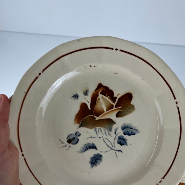 Cream Vintage Dinner Plates with Floral Motif from Sarreguemines, 1920s, Set of 4 For Sale - Image 8 of 14