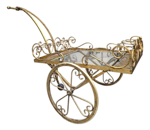 Mid 20th Century Hollywood Regency Gilt Iron Tea/Bar Cart on Wheels