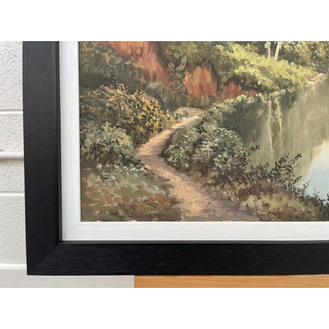 Green Irish Landscape Art - Vintage Oil Painting of Idyllic River Scene on the Lagan in Ireland by Modern Irish Artist, 1985 Circa For Sale - Image 8 of 11