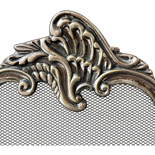 French Antique French Style Three Panel Silver Cherubs Decor Metal Fireplace Screen For Sale - Image 3 of 7