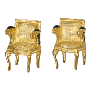 Vintage Karl Lagerfeld Louis 16th Style Black Crystal Accents Chairs Lapel Pins - 2 Pieces