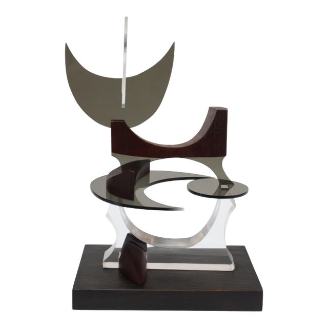 Vintage Acrylic and Teak Abstract Cat Sculpture by Robert D. Harvey For Sale