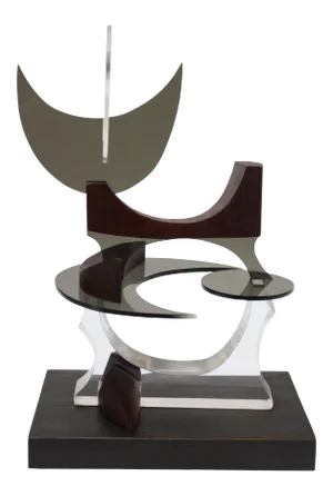 Vintage Acrylic and Teak Abstract Cat Sculpture by Robert D. Harvey