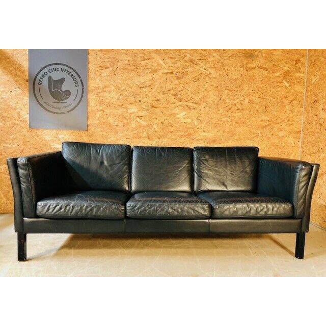 Mid-Century Danish 3-Seater Black Leather Sofa from Mogens Hansen For Sale - Image 9 of 9