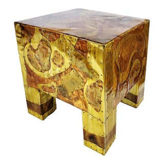 Vintage Mixed Metal Brass and Copper Brutalist Side Table For Sale
