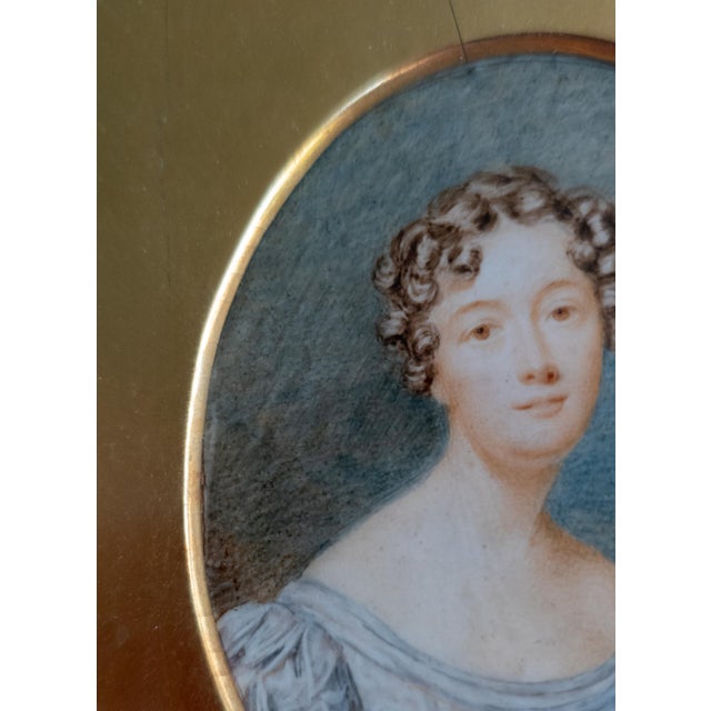 19th Century American School Miniature Watercolor Portrait of a Lady For Sale - Image 10 of 16