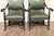 Textile Pair of Antique High Back Throne Armchairs | Green Upholstery & Gold Monogram | Early 20th Century For Sale - Image 7 of 18