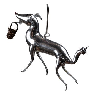 Art Nouveau German Greyhound with Basket in Silvered Glass For Sale