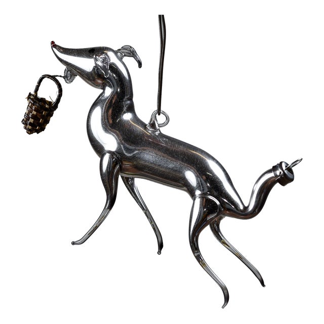 Art Nouveau German Greyhound with Basket in Silvered Glass For Sale