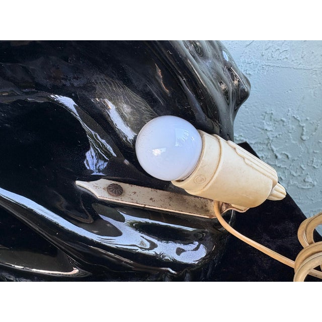 Vintage Black Ceramic Double Horse Head Table Lamp With Sculptural Glaze For Sale - Image 4 of 11