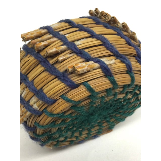 Textile Vintage Folk Art Basket Design Trinket Holder For Sale - Image 7 of 11