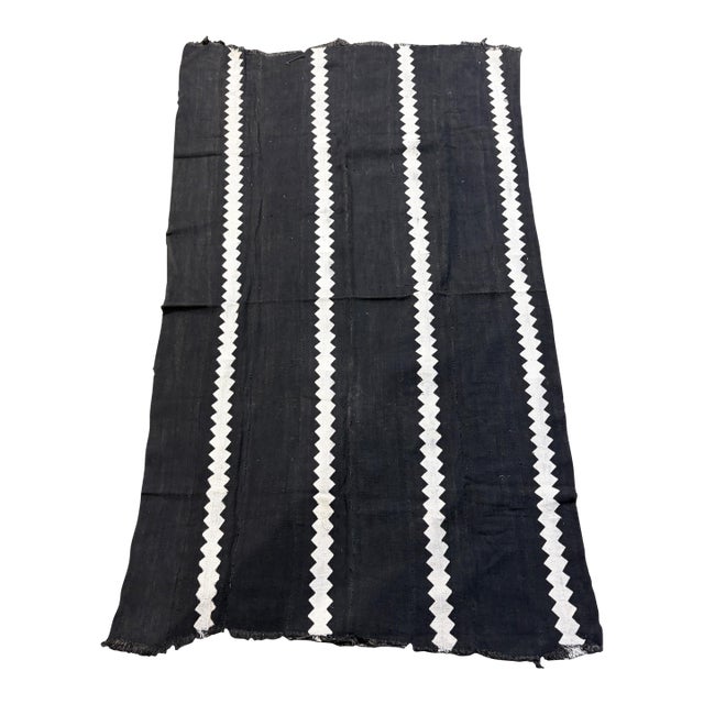 Vintage African Black and White Mud Cloth Textile Mali 63" by 38" For Sale