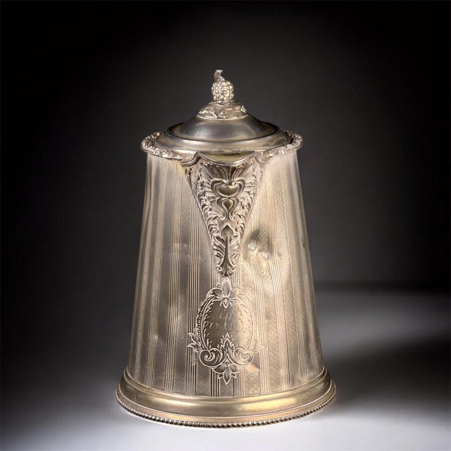 Rare american victorian coffee pot by f. D. Hall, featuring a patented double wall construction dated july 1st, 1856 and...