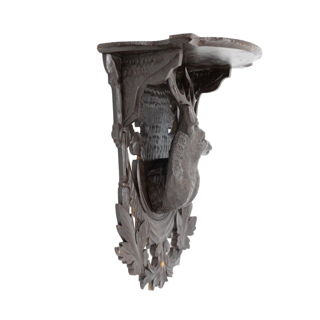 Rustic Black Forest Carved Stag's Head Wall Shelf, Swiss, Ca. 1880 For Sale - Image 3 of 10