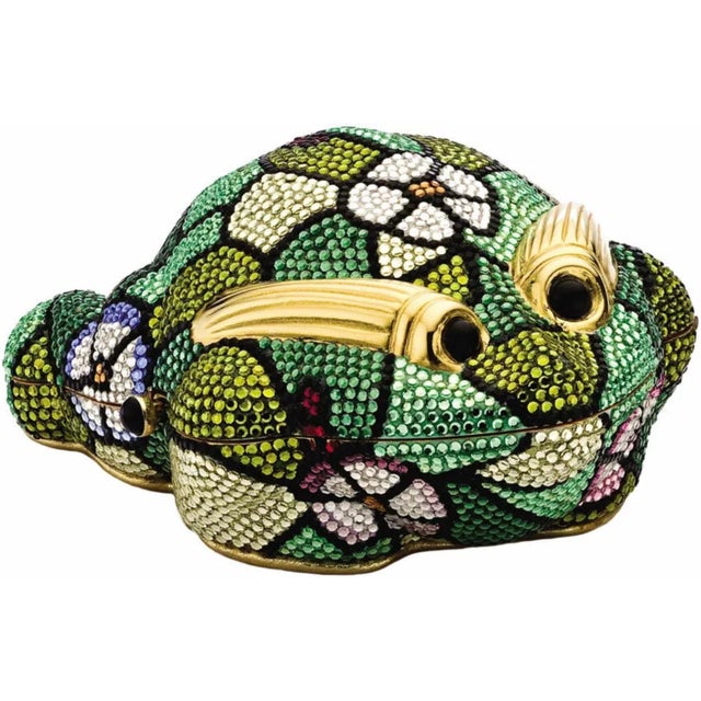 Green 1979 Judith Leiber Frog Evening HandBag Crystal Minaudiere Purse Vintage Clutch For Sale - Image 8 of 12