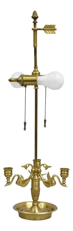 Vintage Wildwood French Empire Regency Style Triple Swan Candelabra Bouillotte Desk Lamp