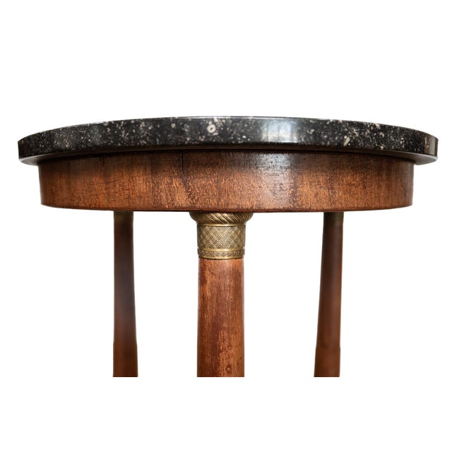 Brown French Empire Round Table or Gueridon of Walnut With Marble Top For Sale - Image 8 of 10