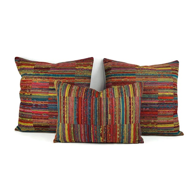 2020s Kravet Design 33879-512 Lumbar Pillow Cover - 14" X 20" Multi Color Chenille Stripe Cushion Case - Fuchsia, Teal, Citron, and Red For Sale - Image 5 of 5