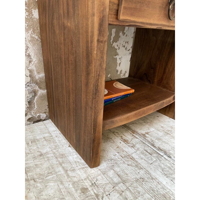 Vintage Brutalist Bedside Table in Elm, 1970s For Sale - Image 10 of 18